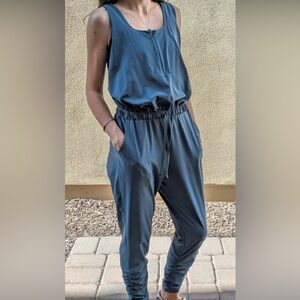 Prana Womens Railay Front Zip Jumpsuit Size Large Stormy Night Blue UPF 50+